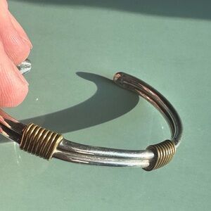 Vintage Sterling silver double bar two-tone cuff bracelet